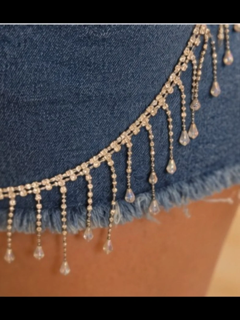 Dark Blue Denim Fringe Hem Shorts